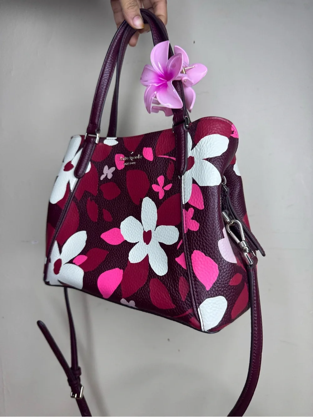 kate spade Floral Dome Satchel in Burgundy, Pink & White